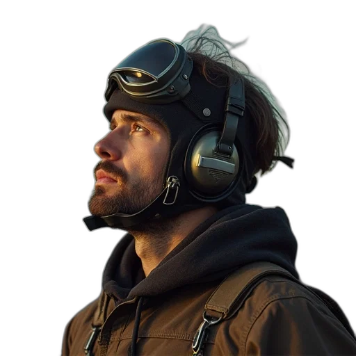 jacket, face, staff, hat transparent PNG cut-out