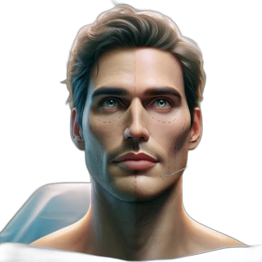 face, robot, hair, photorealistic transparent PNG cut-out