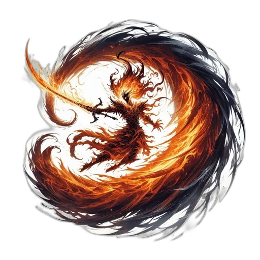dragon, hair, staff, weapon transparent PNG cut-out