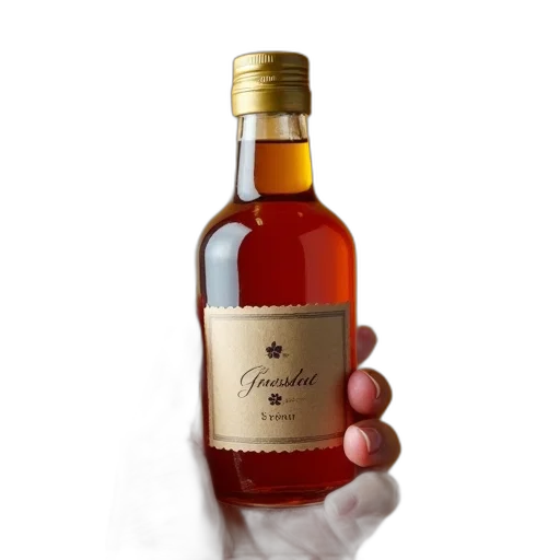 bottle, syrup, held, has transparent PNG cut-out