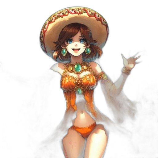 dress, hat, staff, jewelry transparent PNG cut-out