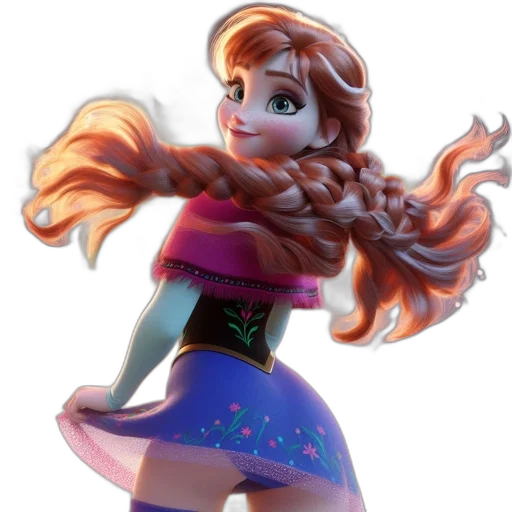 dress, hair, staff, 3d render transparent PNG cut-out