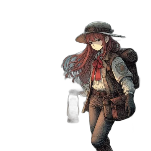 hat, jacket, staff, weapon transparent PNG cut-out