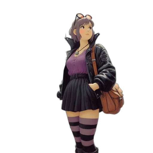 dress, jacket, creature, staff transparent PNG cut-out
