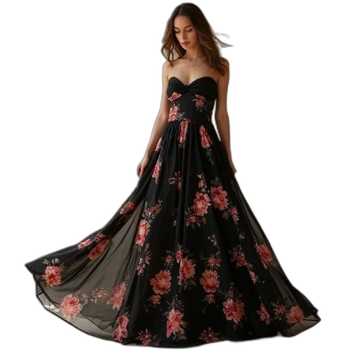 dress, photorealistic, dark, red transparent PNG cut-out