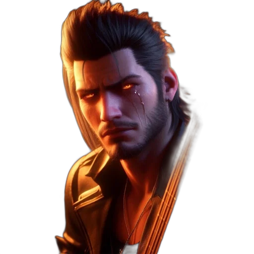 jacket, face, staff, weapon transparent PNG cut-out