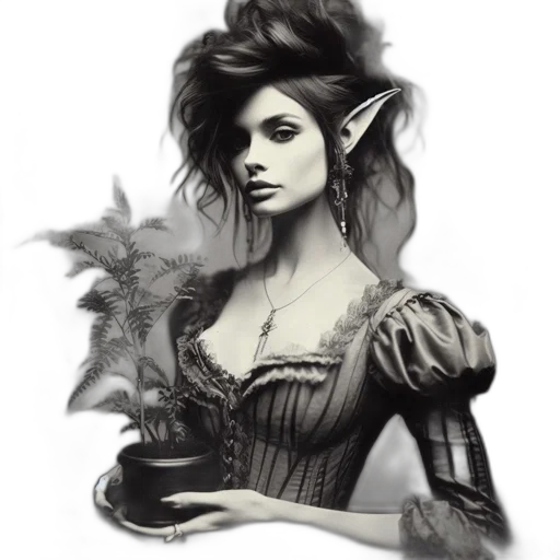 dress, staff, face, fantasy art transparent PNG cut-out