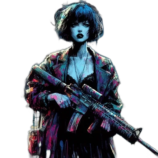 weapon, jacket, dress, cyberpunk transparent PNG cut-out