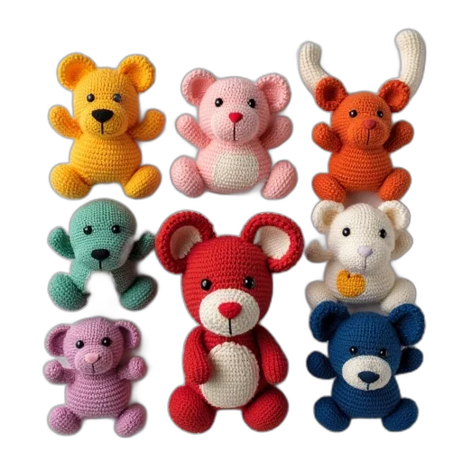 set, nine, beanie, animals transparent PNG cut-out