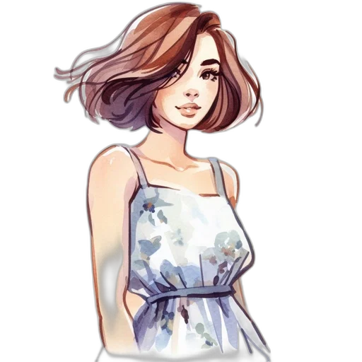 dress, face, hair, watercolor transparent PNG cut-out