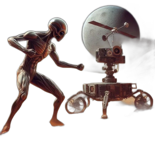robot, weapon, concept art, 3d render transparent PNG cut-out