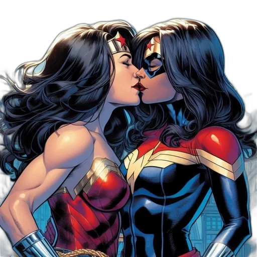 comic book art, two, female, superheroes transparent PNG cut-out