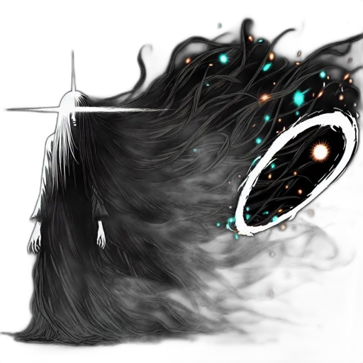 hair, mask, creature, staff transparent PNG cut-out