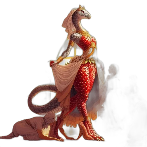 dragon, dress, staff, creature transparent PNG cut-out