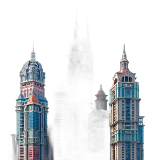 building, concept art, photorealistic, 3d render transparent PNG cut-out