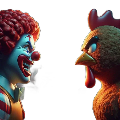 3d render, concept art, clown, large transparent PNG cut-out