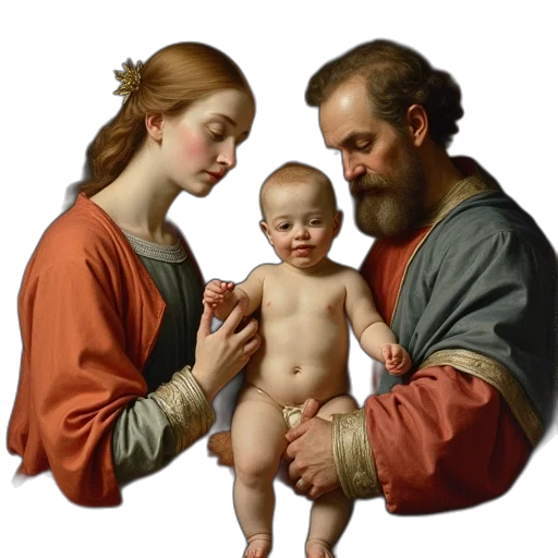photorealistic, oil painting, virgin, child transparent PNG cut-out