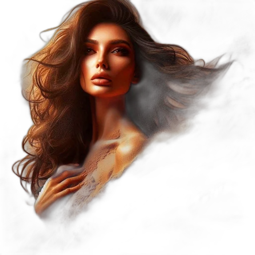 face, hair, dress, photorealistic transparent PNG cut-out