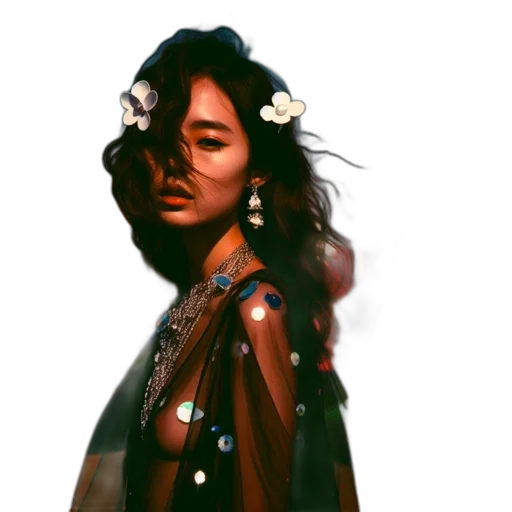 dress, face, flower, jacket transparent PNG cut-out
