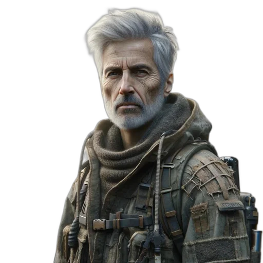 face, jacket, weapon, concept art transparent PNG cut-out