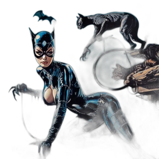 comic book art, concept art, catwoman, stands transparent PNG cut-out