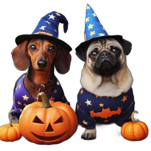 two, costumed, pets, dachshund transparent PNG cut-out