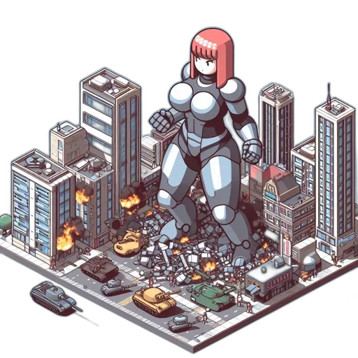 robot, weapon, building, pixel art transparent PNG cut-out
