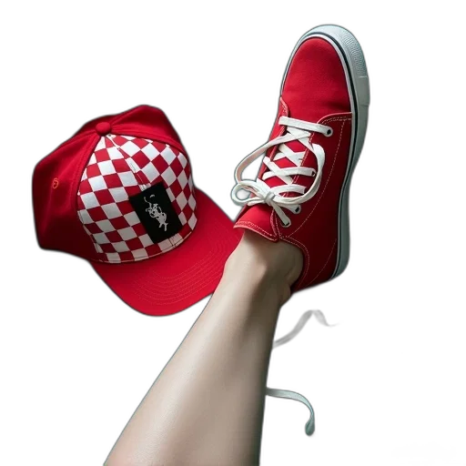 shoes, hat, 3d render, photorealistic transparent PNG cut-out