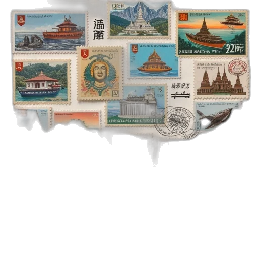 large, collection, stamps, traveling transparent PNG cut-out