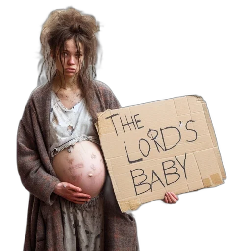 distressed, pregnant, woman, stands transparent PNG cut-out