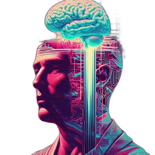 robot, face, cyberpunk, vaporwave transparent PNG cut-out