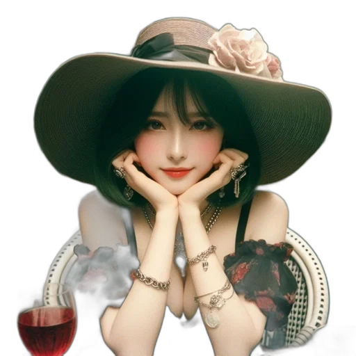 hat, jewelry, face, photorealistic transparent PNG cut-out