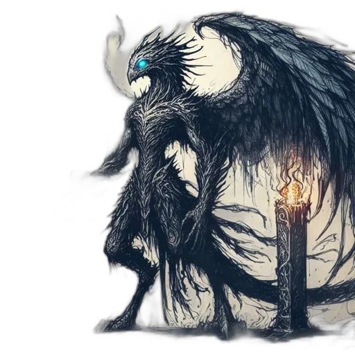 dragon, creature, staff, mask transparent PNG cut-out