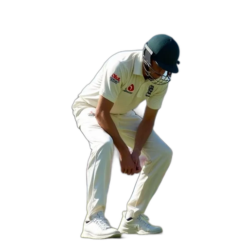 male, cricketer, bending, over transparent PNG cut-out