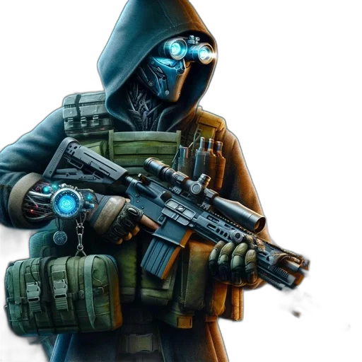 jacket, weapon, concept art, cyberpunk transparent PNG cut-out