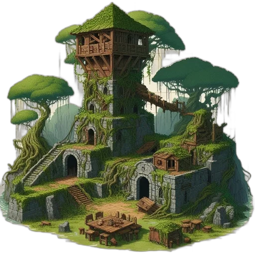 building, tree, concept art, fantasy art transparent PNG cut-out