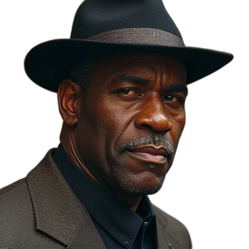 hat, face, jacket, staff transparent PNG cut-out