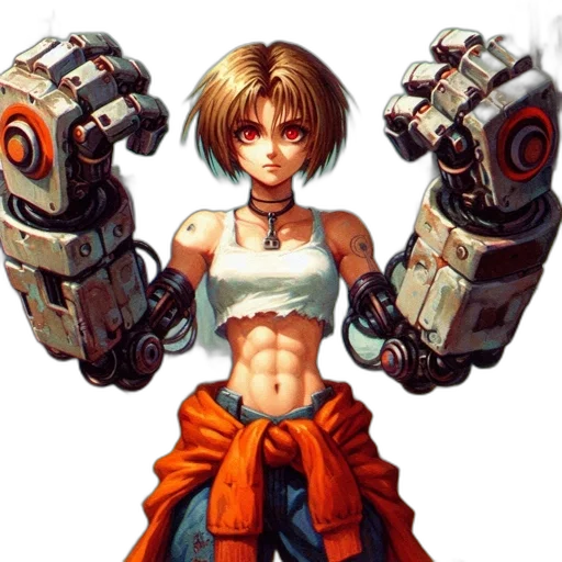 robot, weapon, pixel art, cyberpunk transparent PNG cut-out