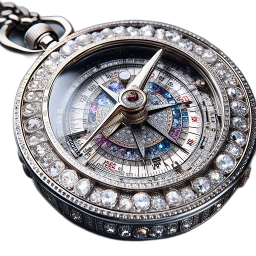 jewelry, opulent, diamond-studded, compass transparent PNG cut-out