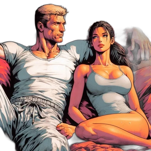comic book art, concept art, sunset, two transparent PNG cut-out