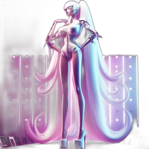 robot, dress, concept art, vaporwave transparent PNG cut-out