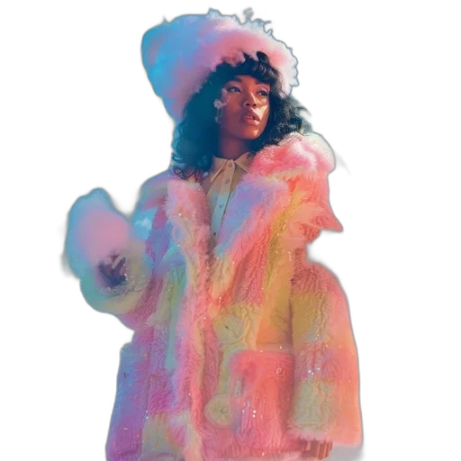 jacket, hat, dress, vaporwave transparent PNG cut-out
