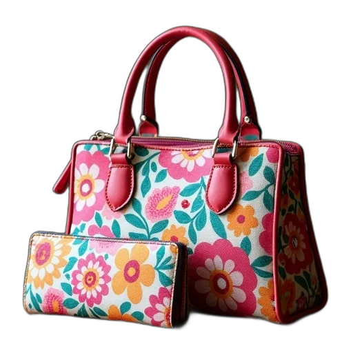 colorful, floral, patterned, handbag transparent PNG cut-out