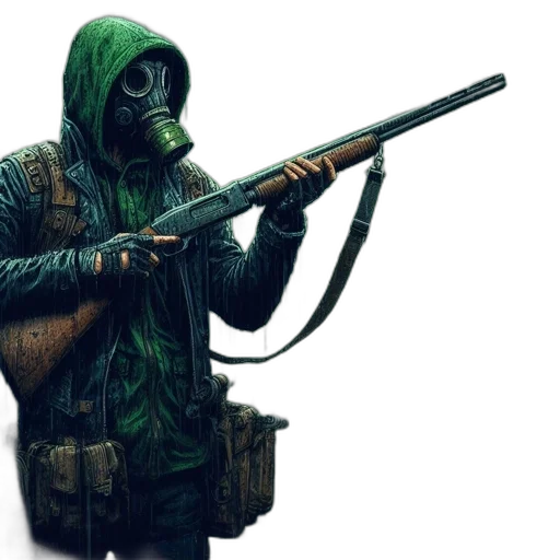 weapon, mask, jacket, concept art transparent PNG cut-out