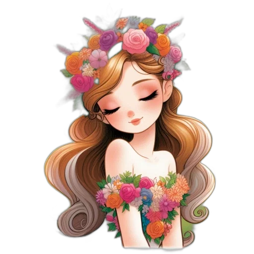 dress, flower, crown, watercolor transparent PNG cut-out