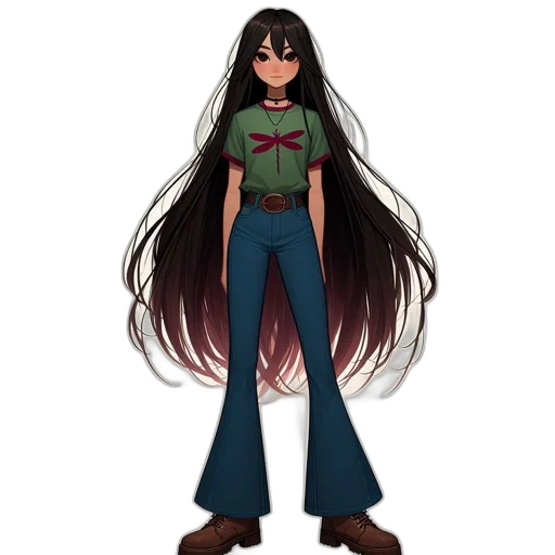 hair, staff, dress, creature transparent PNG cut-out