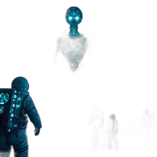 robot, jacket, creature, staff transparent PNG cut-out