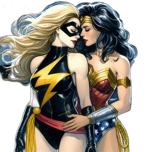 comic book art, concept art, two, female transparent PNG cut-out