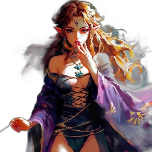 dress, jewelry, staff, fantasy art transparent PNG cut-out