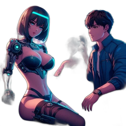 robot, weapon, staff, cyberpunk transparent PNG cut-out